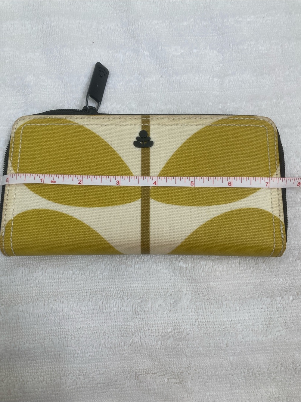 Orla Kiely Mustard Yellow and Cream Leaf-Print Zip Wallet - Picture 5 of 6